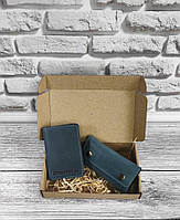 Подарочный набор DNK Leather №11 (ключница + обложка на права, ID паспорт) голубой