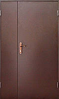 Техническая металлическая дверь бюджет двух створчатая двух листовая коричневая.
