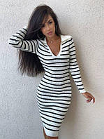 Женское базовое платье миди Ханна в полоску машинная вязка Dmt107