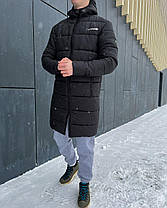 Пуховик подовжений чоловічий зимовий Adidas чорна куртка непромокальна дуже тепла силікон 300 г/кв.м подовжена, фото 5