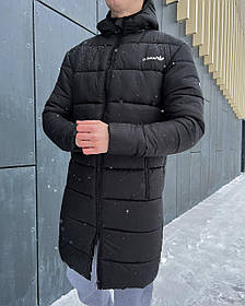 Пуховик подовжений чоловічий зимовий Adidas чорна куртка непромокальна дуже тепла силікон 300 г/кв.м подовжена