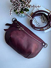Модна сумка бананка із натуральної шкіри жіноча бордового кольору молодіжна 24х15х6 см