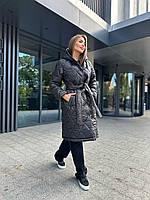 Женское зимнее стеганое ромбами пальто из плащевки лаке размеры 42-52