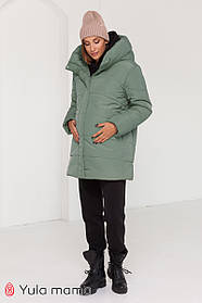 Модна куртка зеленая для вагітних, з плащової тканини утеплена синтепоном, розмір оверсайз від S до 2XL