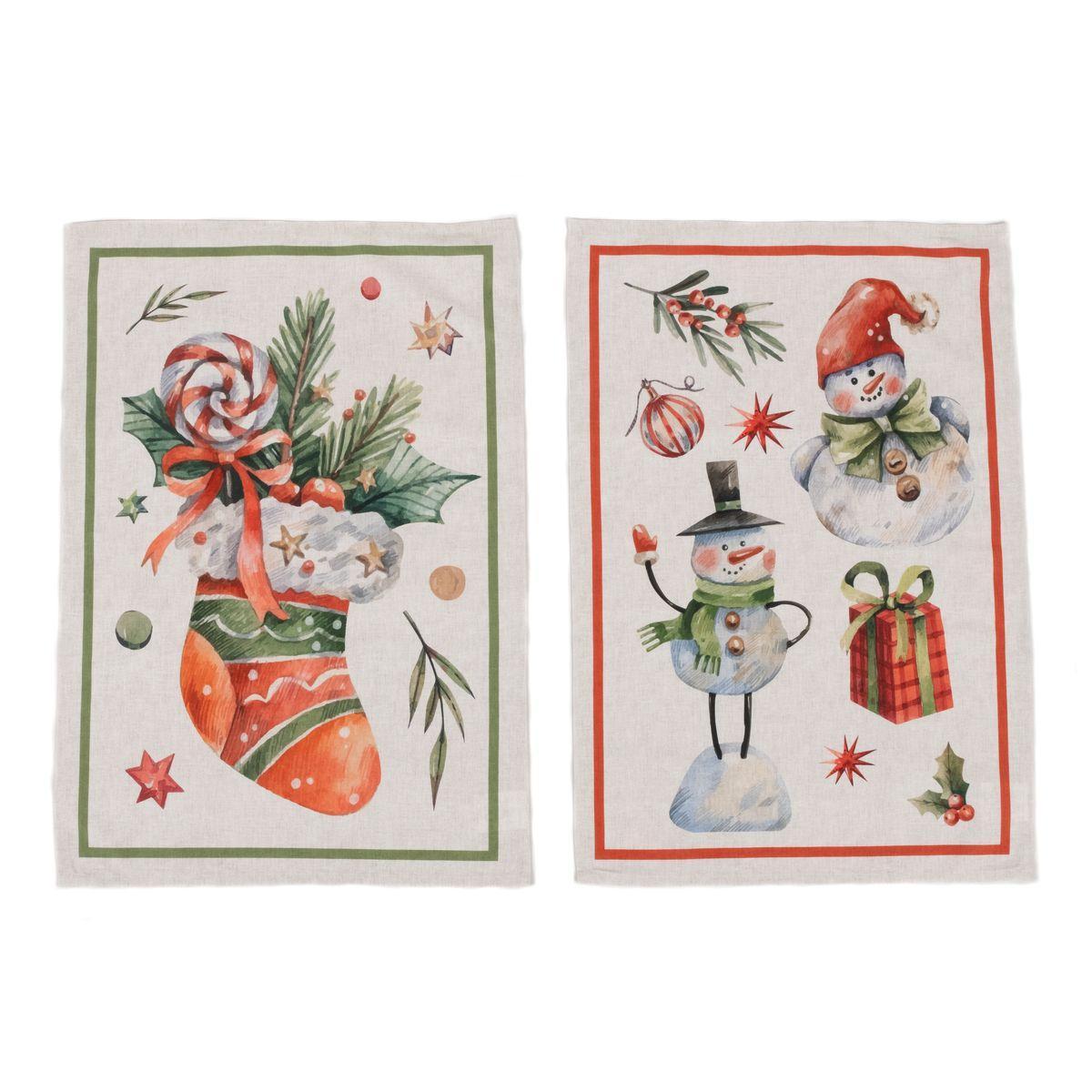 Набір кухонних рушників із бавовни з новорічним малюнком "Різдвяні символи" Centrotex, 2 шт.