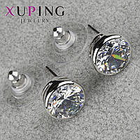 Серьги женские серебристого цвета с белыми переливающимися кристаллами Xuping Jewelry позолота