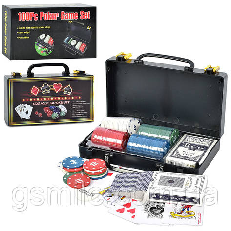 Настільна гра покер XQ12112 (валіза, 100 фішок, 2 колоди карт), фото 1