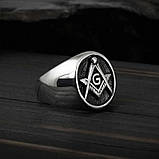 Кільце печатка перстень чоловіче сталеве ILLUMINATE 19 з медичної нержавіючої сталі з Масонською символікою, фото 2