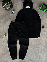 Мужской зимний спортивный костюм Nike черный плюшевый оверсайз Комплект Худи и Штаны флисовый (B)