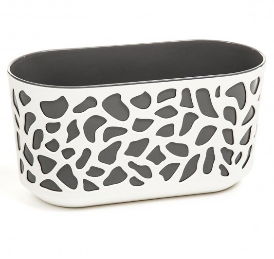 Кашпо овальне ажурне пластикове Ламела ДУЕТ 400 мм крем/антрацит, фото 1