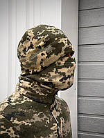 Мужская шапка флисовая пиксельная зимняя ВСУ тактическая военная пиксель камуляж (B)