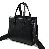 Женская кожаная маленькая сумка саквояж черная с ручками, Каркасная сумочка черного цвета из натуральной кожи