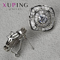 Серьги пуссеты гвоздики серебристого цвета массивные размер 20х20 мм фирма Xuping Jewelry с белыми кристаллами