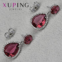 Серьги пуссеты гвоздики серебристого цвета размер 23х11 мм фирма Xuping Jewelry с розовыми и белыми фианитами