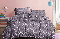 Комплект постельного белья Фланель Темно серый со звездочками Двуспальный размер 180х220