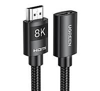 Удлинитель UGREEN 8K HDMI 2.1 - 1м, 48Gbps, 60Hz, eARC, HDR, для PS5/MacBook - Черный