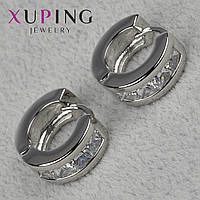 Серьги кольцо конго серебристого цвета размер 16х7 мм фирма Xuping Jewelry с хрустальными камушками