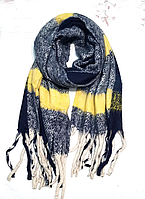 Теплий об`ємний шарф Дербі 180*55 см індиго/жовтий