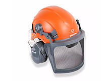 Захисний шолом+сітка+навушники Професійний HOLZFFORMA (від шуму/маска/каска/ лісник/бензопила/тример/бензокоса)