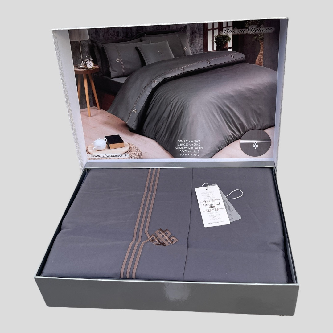 Комплект постільної білизни Maison d'or Maison Deluxe Grey Bej люкс сатин 220-200 см сірий