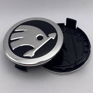 Ковпачок Skoda 75 мм 70 мм чорні з хром логотипом для дисків MERCEDES