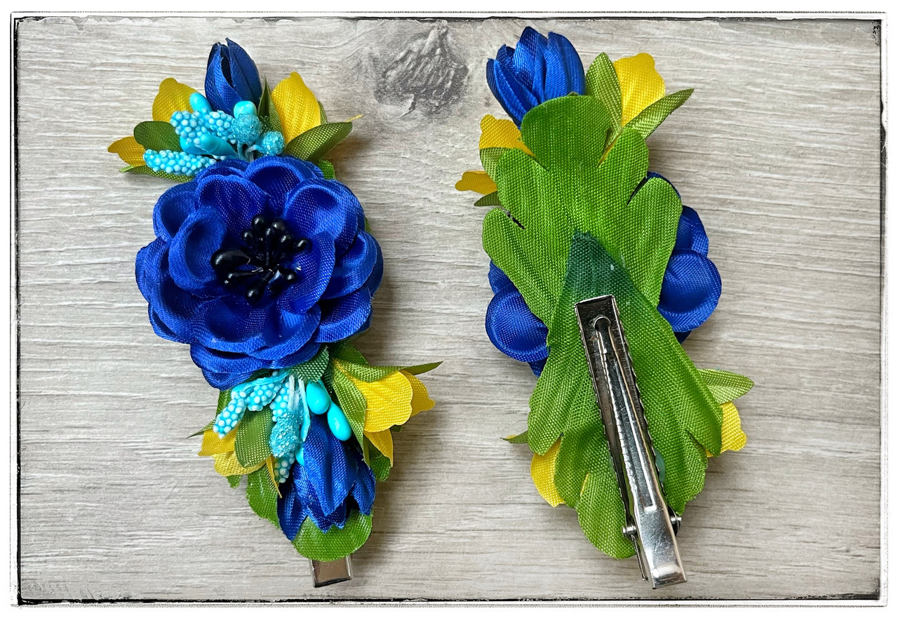Заколка для волосся Мак синьо-жовта, фото 1