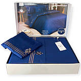 Комплект постільної білизни Maison d'or Maison Deluxe Navy Brown люкс сатин 220-200 см синій, фото 2