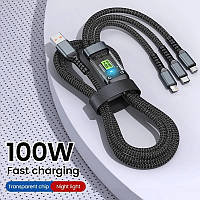3-в-1 100Вт 5А Micro USB, USB-iOS, Type-C кабель 1,2м.