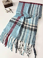 Теплый объемный шарф Дерби барбери 190*50 см голубой