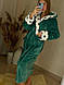 Жіночий довгий махровий халат зеленого кольору з капюшоном, фото 9
