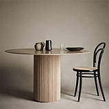 Круглий дизайнерський стіл "Батл" з дерева ясен, стільниця з дизайнерським зрізом, фото 3