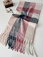 Теплый объемный шарф Дерби 190*50 см пудровый