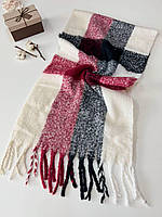 Теплый объемный шарф Дерби 190*50 см молочный/бордовый