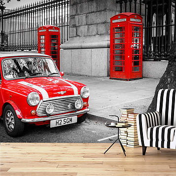 Фотошпалери чорно-білі з червоним "Лондонська класика" за вашими розмірами на замовлення