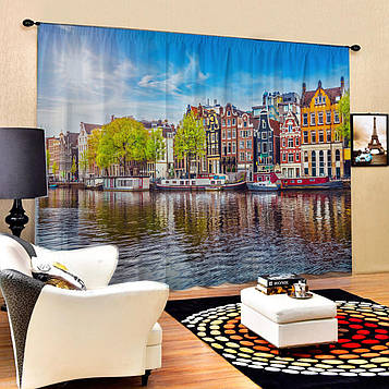 Комплект фотоштор на замовлення Амстердам Красиві будинки над річкою
