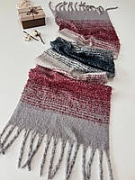 Теплый объемный шарф Дерби 190*50 см серый/бордовый