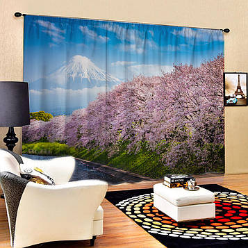 Комплект фотоштор на замовлення Весняний пейзаж з горою Фудзі
