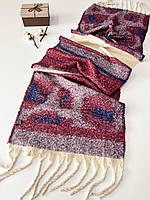Теплый объемный шарф Дерби лео 190*50 см бордовый