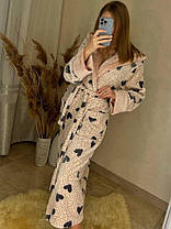 Теплий жіночий довгий махровий халат із серцями ТУРЦІЯ, фото 4