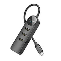 Адаптер Borofone DH6 Erudite 4в1 Gigabit Ethernet (USB - USB3.0*3+RJ45)(L=0.2M), колір чорний