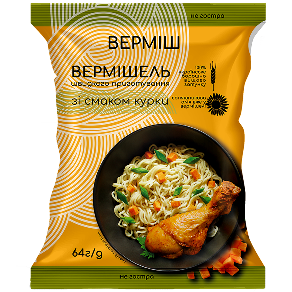 Вермишель быстрого приготовления ВЕРМІШ со вкусом курицы 64 г (ящик 80 ...