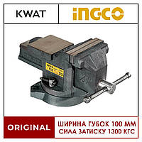 Тиски слесарные поворотные INGCO INDUSTRIAL 100 мм с наковальней 1300 кгс сила зажима