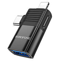 Адаптер BOROFONE BV18 iP "папа" - Type-C "мама" USB2.0 adapter, цвет черный