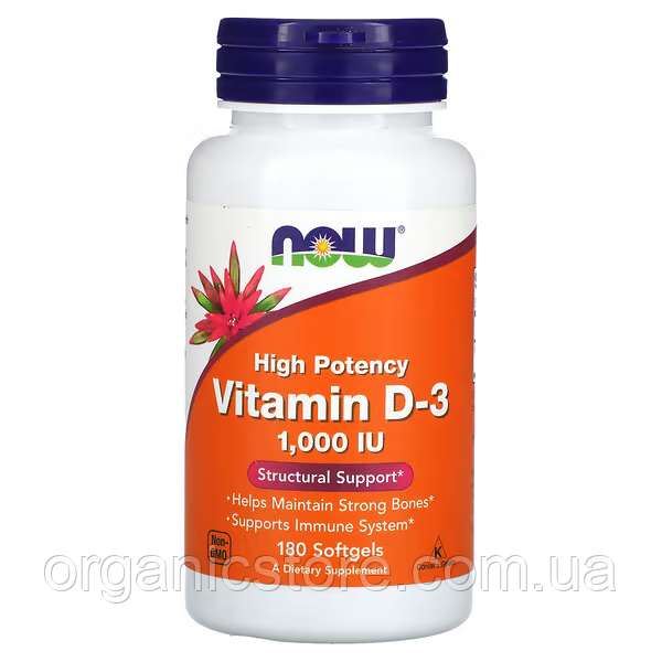 Вітамін D3, NOW Foods, високоактивний, 1000 МО, 180 м'яких таблеток