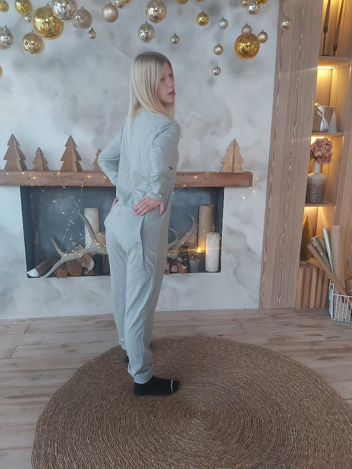 Піжама Попожама сіра монотонна жіноча з кишенею на попі, фото 1