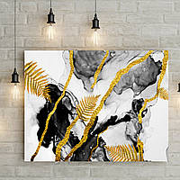 Картина на холсте в стиле современной абстрактной живописи 50х70 "Дым и золотой папоротник2