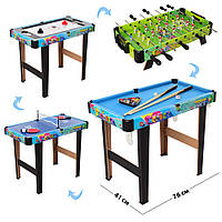 Игровой стол 4в1 футбол, хоккей, бильярд, теннис 6008-4 (настольная игра, размер 76-41-59 см, деревянный)