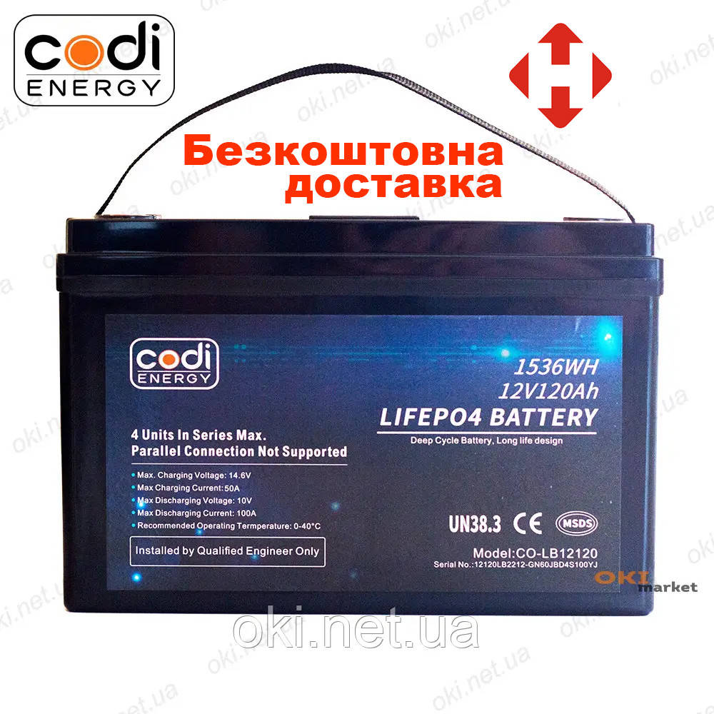 Акумулятор LiFePo4 12V 120Ah літій-залізо-фосфатний для ДБЖ Codi Energy