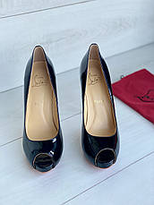 Жіночі чорні лакові босоніжки туфлі на платформі Christian Louboutin New Very Prive 12 см Лабутини Лабутин, фото 6