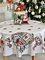 Скатерть новогодняя гобеленовая круглая 160 см Limaso Лимасо на круглый стол тканевая SURI-160D котята котики